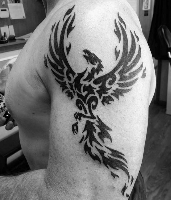 Guys Phoenix Bird Arm Animal Tribal Tattoos