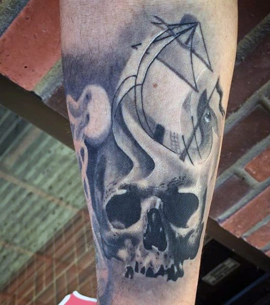 Guy's Pirate Tattoo Sleeve Designs On Legs Calf