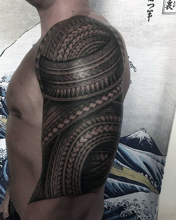 Guys Polynesian Half Sleeve Tribal Tattoo Designs