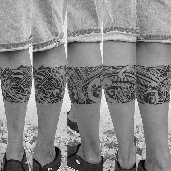 Guys Polynesian Leg Band Tattoo Designs