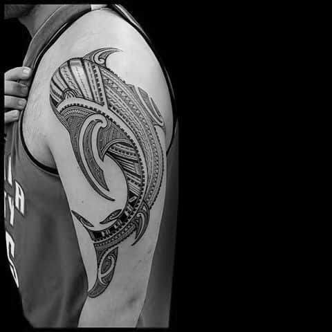 Guys Polynesian Shark Tattoo Design Ideas