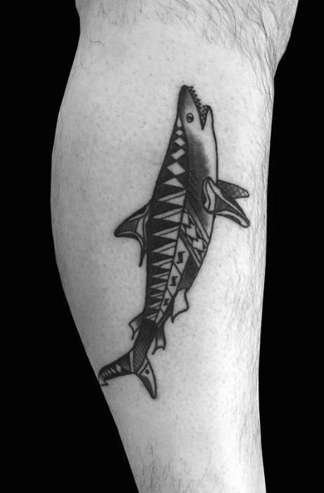 Guys Polynesian Shark Tattoos