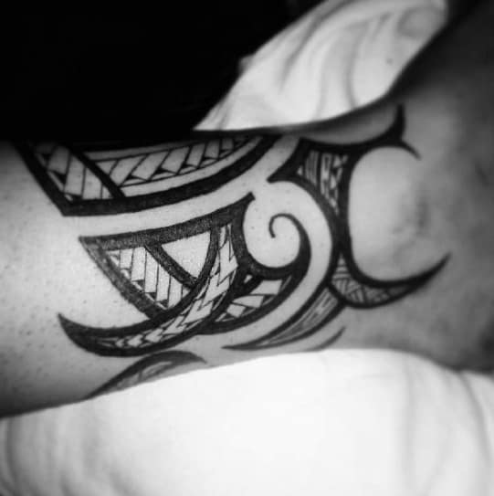 Guys Polynesian Tribal Ankle Band Tattoo
