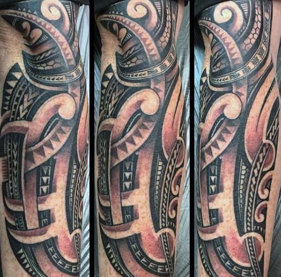 Guys Polynesian Tribal Creative Forearm Tattoo Design