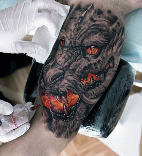 guys-quarter-sleeve-fiery-burning-beast-tattoo