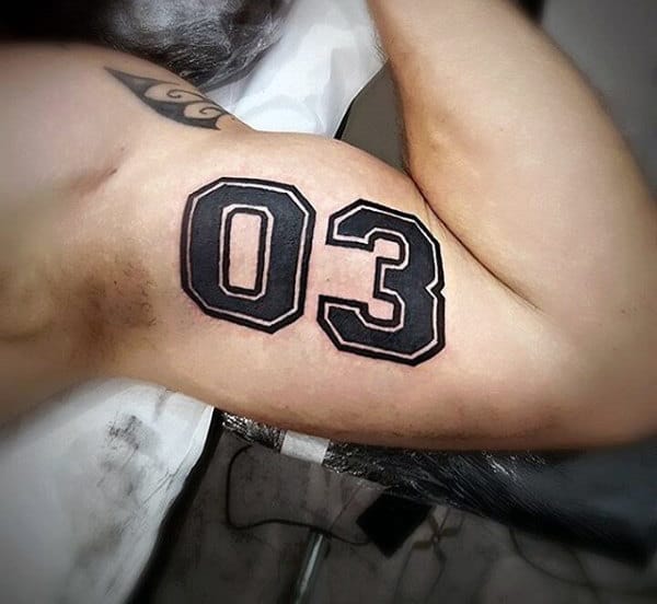 Guys Racing Numbers 03 Tattoo On Inner Arm Bicep