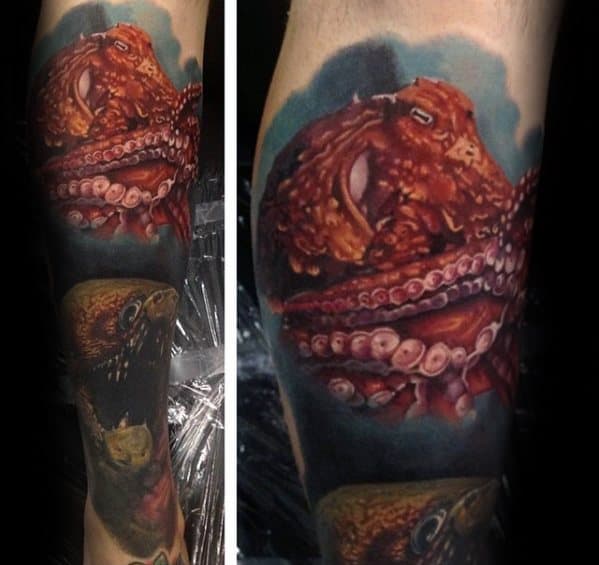 Guys Realistic 3d Octopus Eel Leg Tattoo Design Ideas