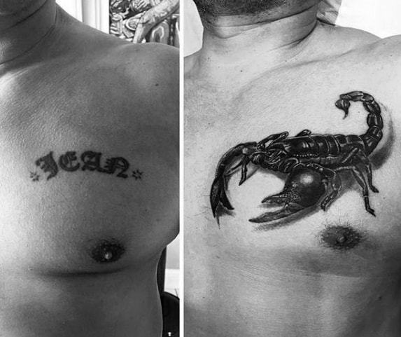 Guys Realistic 3d Scorpion Tattoo Cover Up Ideas On Chest