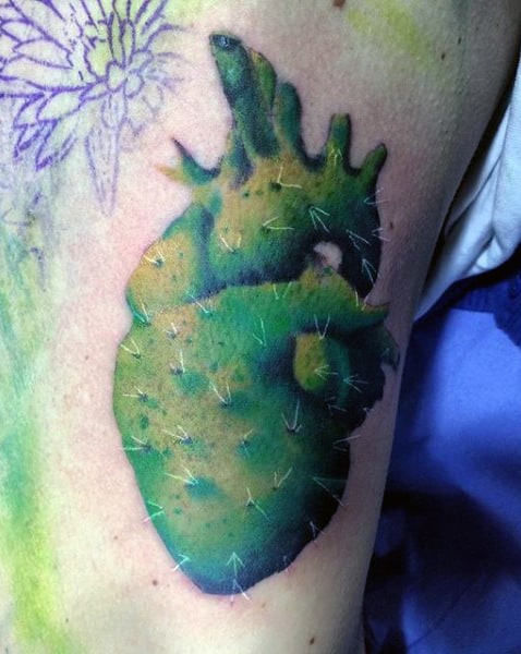 Guys Realistic Cactus Heart Tattoo On Arm