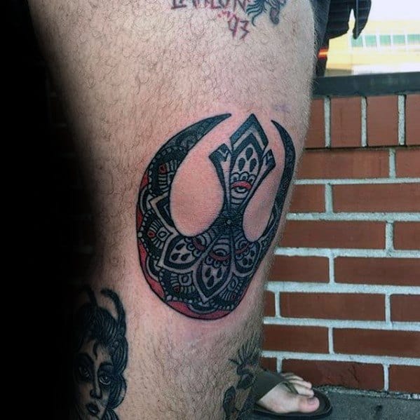 Guys Rebel Alliance Pattern Leg Tattoo Design Ideas