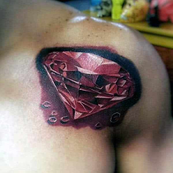 Guys Red Diamond Upper Chest Tattoos