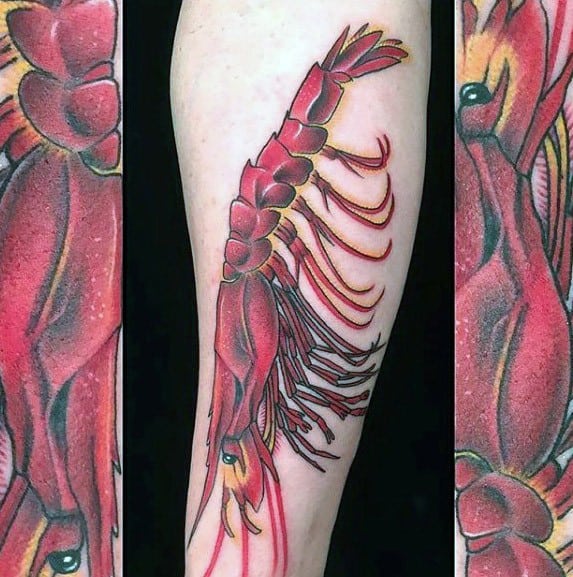 Guys Red Leg Shrimp Tattoo Design Ideas