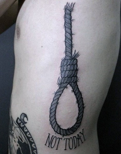 Guys Rib Cage Side Death Rope Loop Tattoo