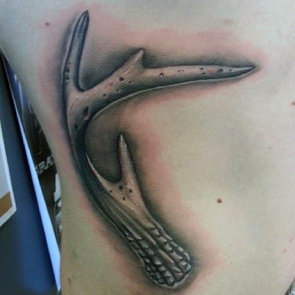 Guys Rib Cage Side Realistic Antler Tattoo Design Inspiration