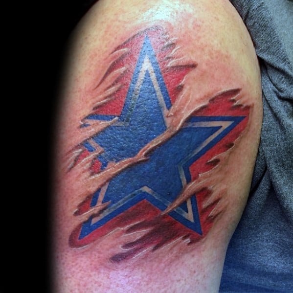 Guys Ripped Skin Dallas Cowboys Star Upper Arm Tattoo Ideas