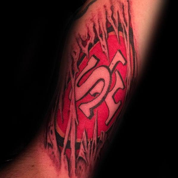 Guys Ripped Skin San Francisco 49ers Male Forearm Tattoos.