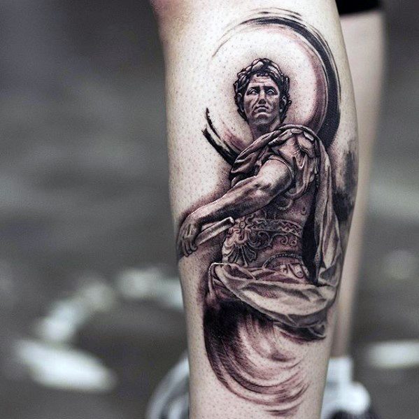 Guys Roman Statue Tattoo Design Idea Inspiration On Leg