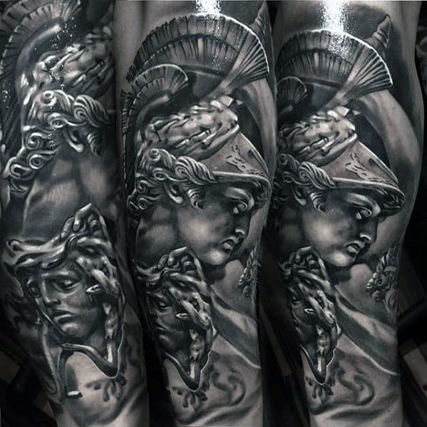 Guys Roman Statue Tattoo With 3d Design Sleeve