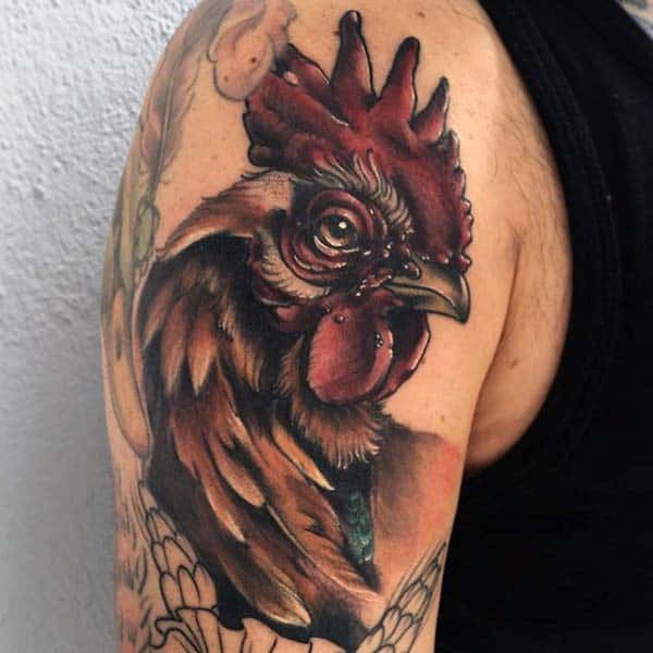Guys Rooster Tattoo For Upperarm