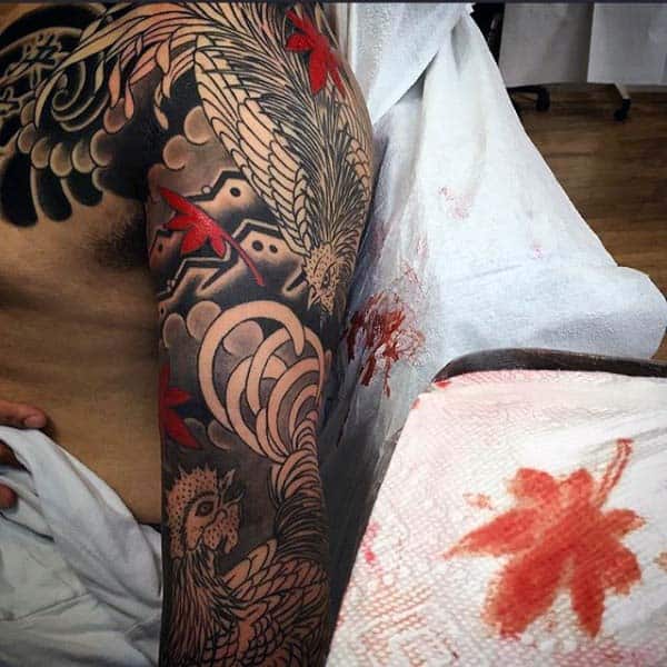 Guys Rooster Tattoo In Modern Style Upper Sleeve