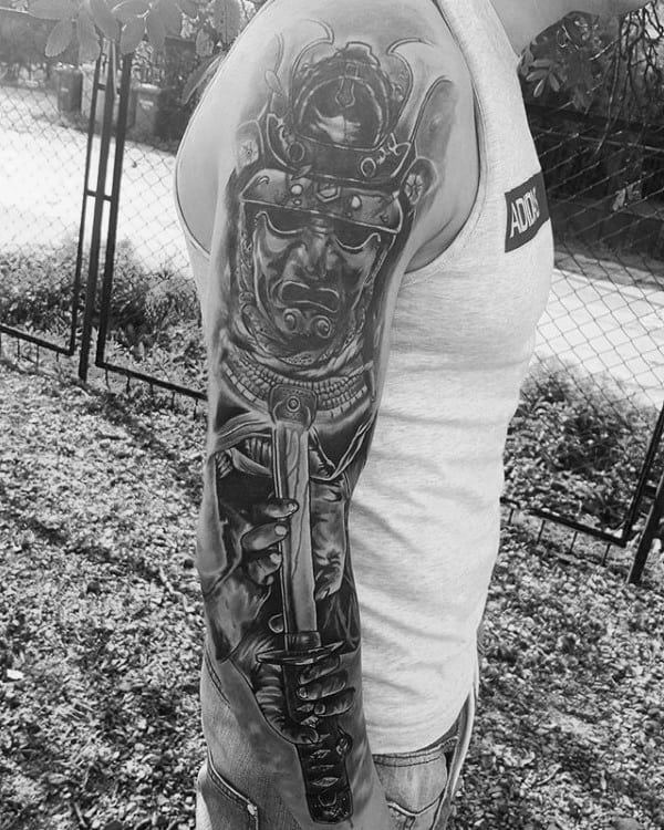 Guys Samurai Katana Full Sleeve Tattoos