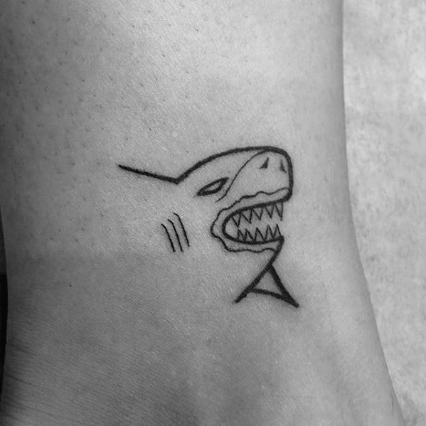 Guys Shark Head Black Ink Outline Ankle Tattoos