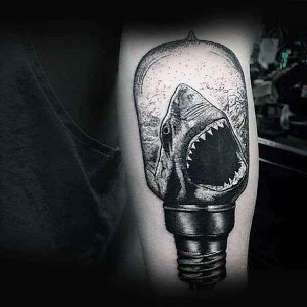 Guys Shark Light Bulb Forearm Tattoo