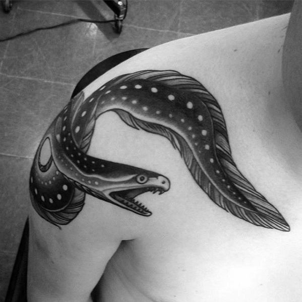 Guys Shoulder Shaded Eel Tattoo Deisgns