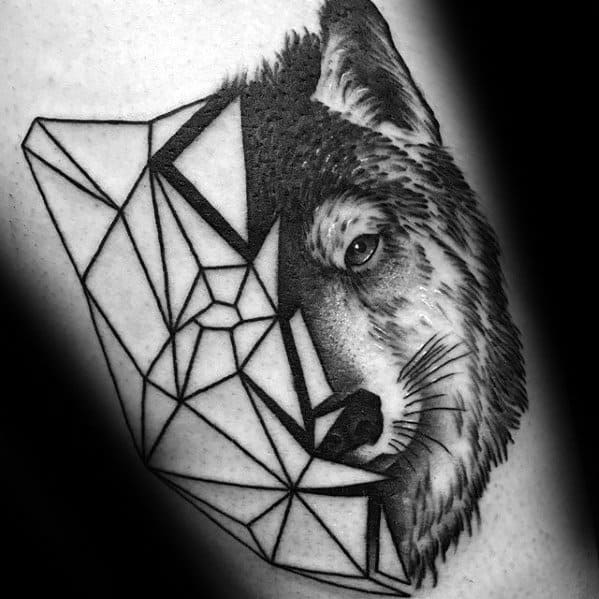 Guys Sick Wolf Geometric Bicep Arm Tattoos