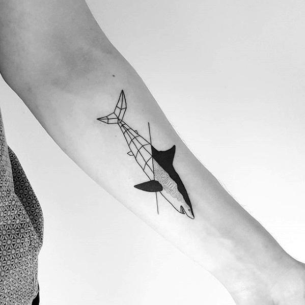 Guys Simple Forearm Geometric Shark Tattoo