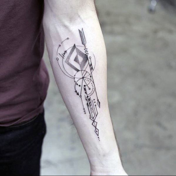 Guys Simple Geometric Arrow Shapes Tattoo Design On Inner Forearm