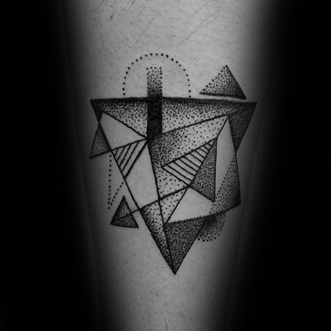 Guys Simple Geometric Shapes Leg Tattoo Inspiration