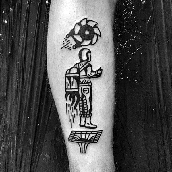 Guys Simple Leg Astronaut Tattoo