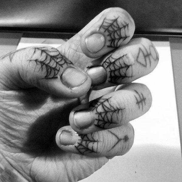Guys Simple Spider Web Hand Tattoos