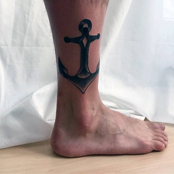 Guys Simple Traditional Anchor Old School Leg Tattoo