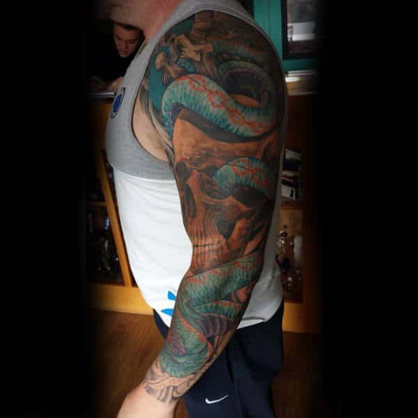 Guys Skull Sleeve Tattoo Ideas With Snake