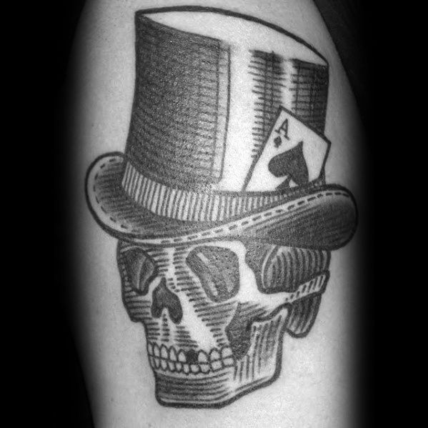 Guys Skull With Top Hat Tattoo Arm Sketched Design Ideas