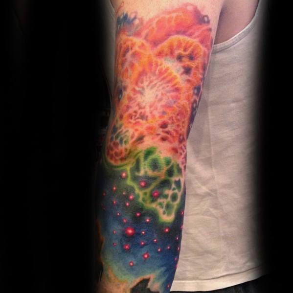 Guys Sleeve Colorful Sky Celestial Tattoo Design Ideas