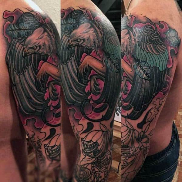 Guys Sleeves Haunting Eagle Neo Traditional Tattoo