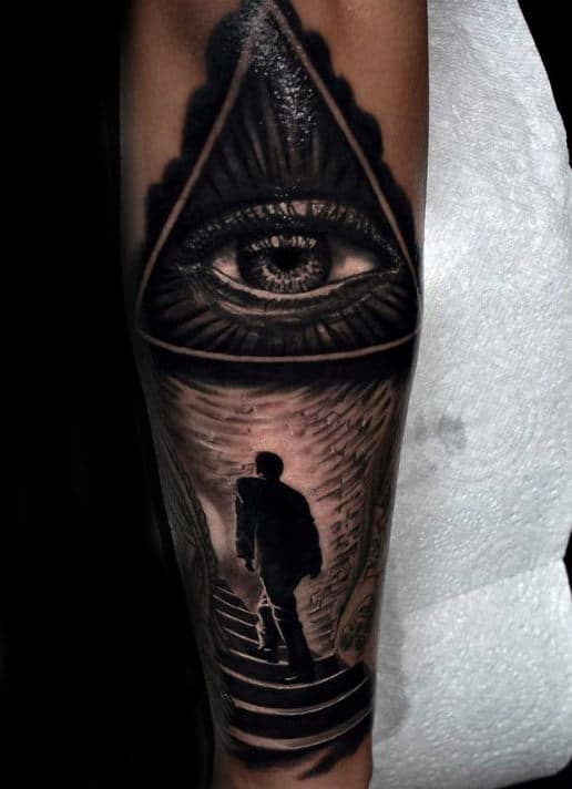 Guys Sleeves Shiny Grey Illuminati Tattoo