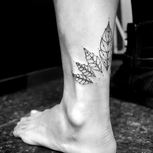 Guys Small Back Of Lower Leg Nature Leaves Tattoo Ideas