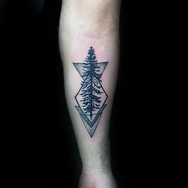 Guys Small Geometric Shapes Tree Tattoo On Inner Forearm