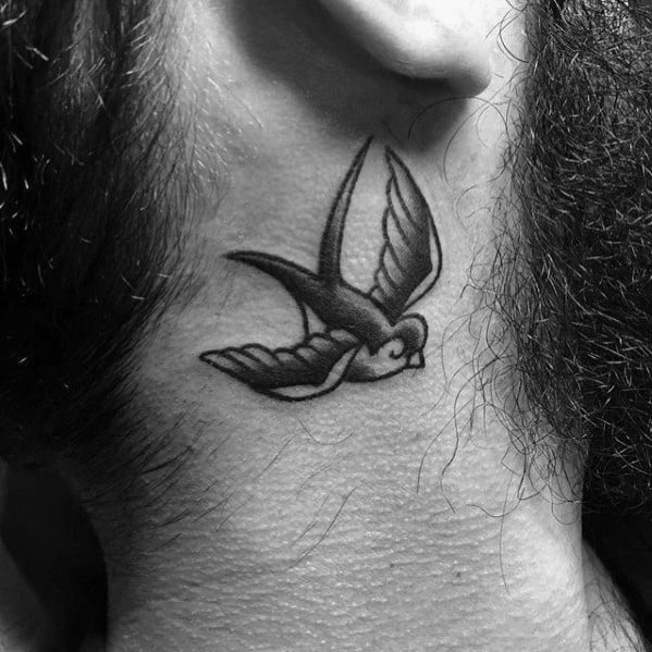 Guys Small Neck Sparrow Tattoo Design Ideas