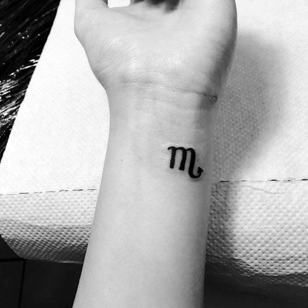 Guys Small Scorpio Symbol Zodiac Wrist Tattoos