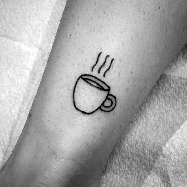 Guys Small Simple Lower Leg Coffee Cup Tattoo Design Ideas