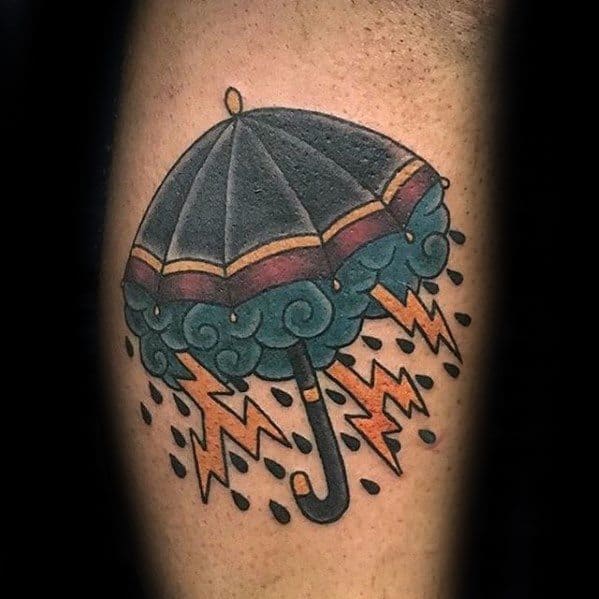 Guys Small Traditional Umbrella Thunderstorm Tattoo Design Ideas