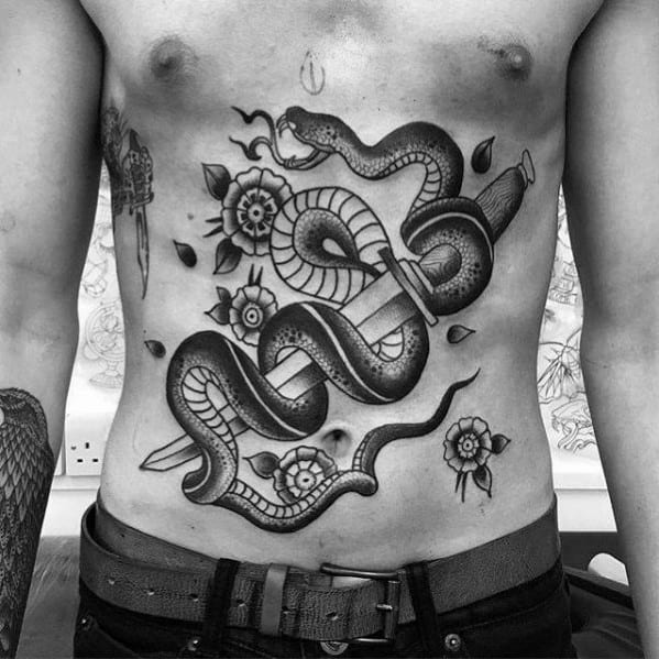 Guys Snake Dagger Tattoo Design Ideas