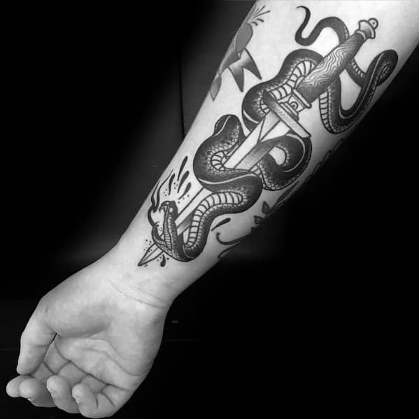Guys Snake Dagger Tattoos