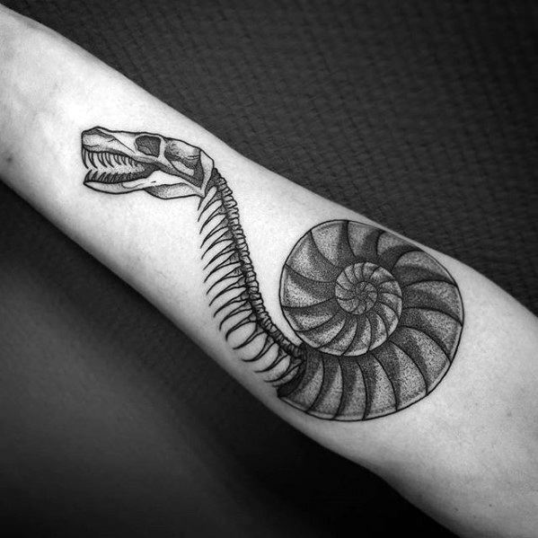Guys Snake Skeleton Tattoo Design Ideas Inner Forearm