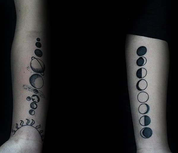 Guys Solar System And Moon Phases Inner Forearm Tattoos